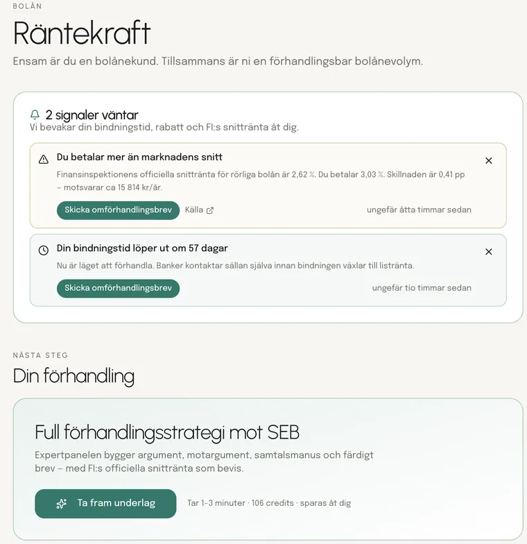 Räntekraft i PROPERTAI: signaler om att du betalar mer än Finansinspektionens snitträntor och knapp för att ta fram full förhandlingsstrategi mot banken